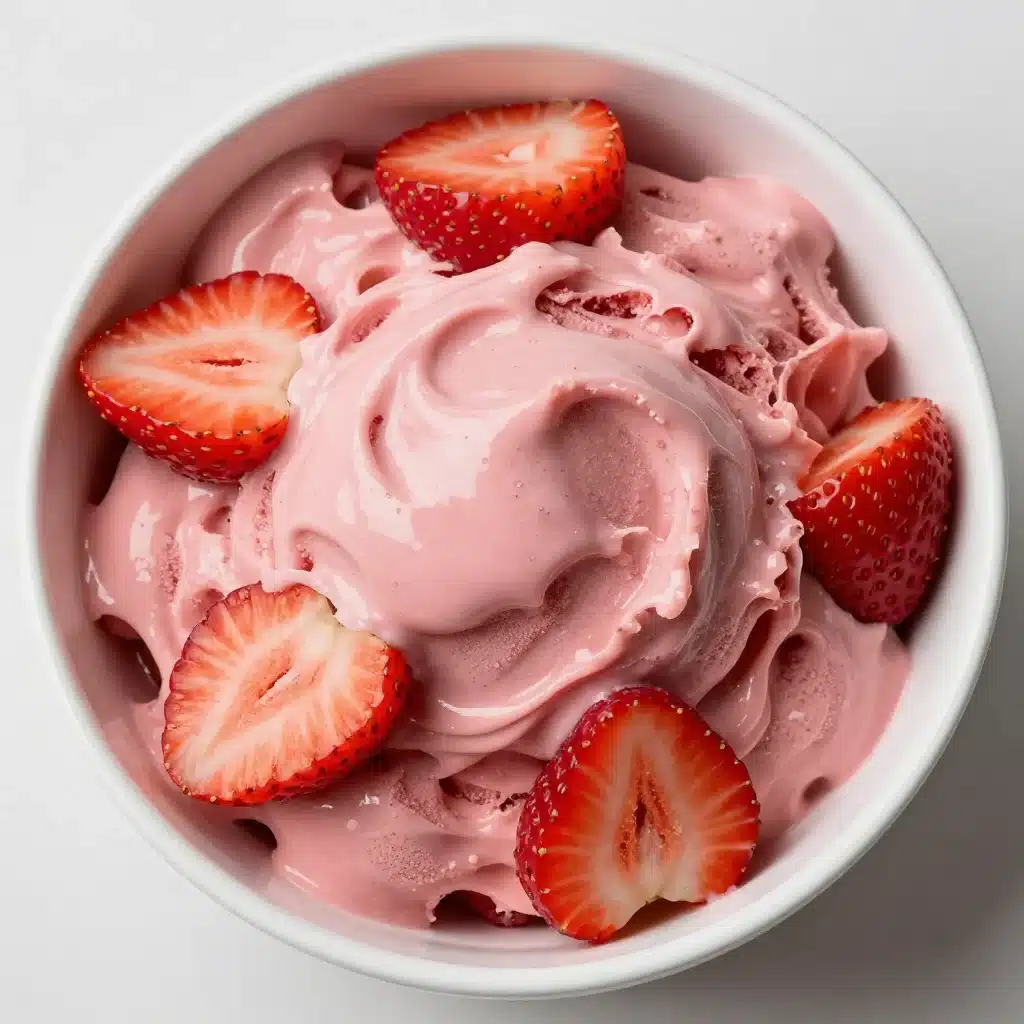 Bowl of strawberry chia seed pudding topped with fresh strawberries and mint.