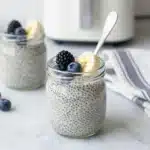 Delicious Vanilla Chia Pudding topped with fresh fruit and nuts