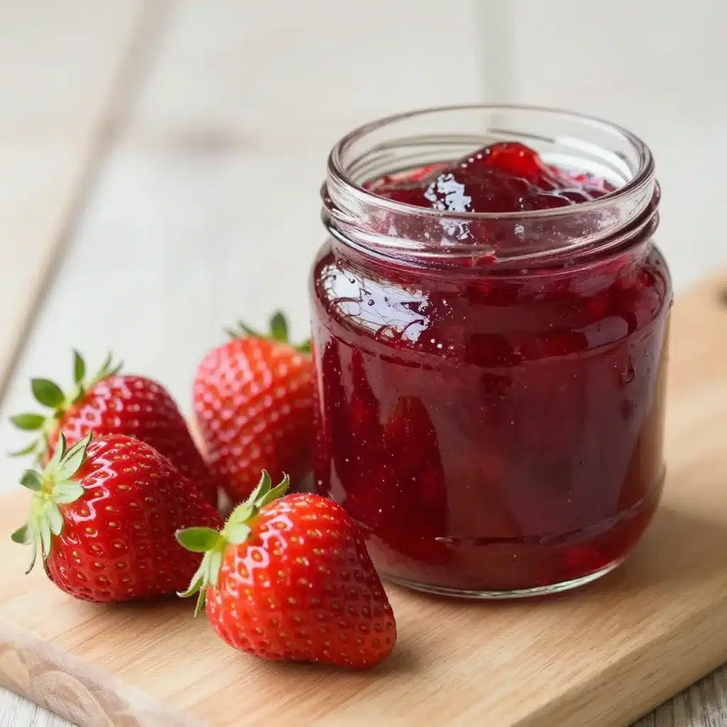 No-Waste Strawberry Top Simple Syrup 5 No-waste strawberry top simple syrup made from fresh strawberries.