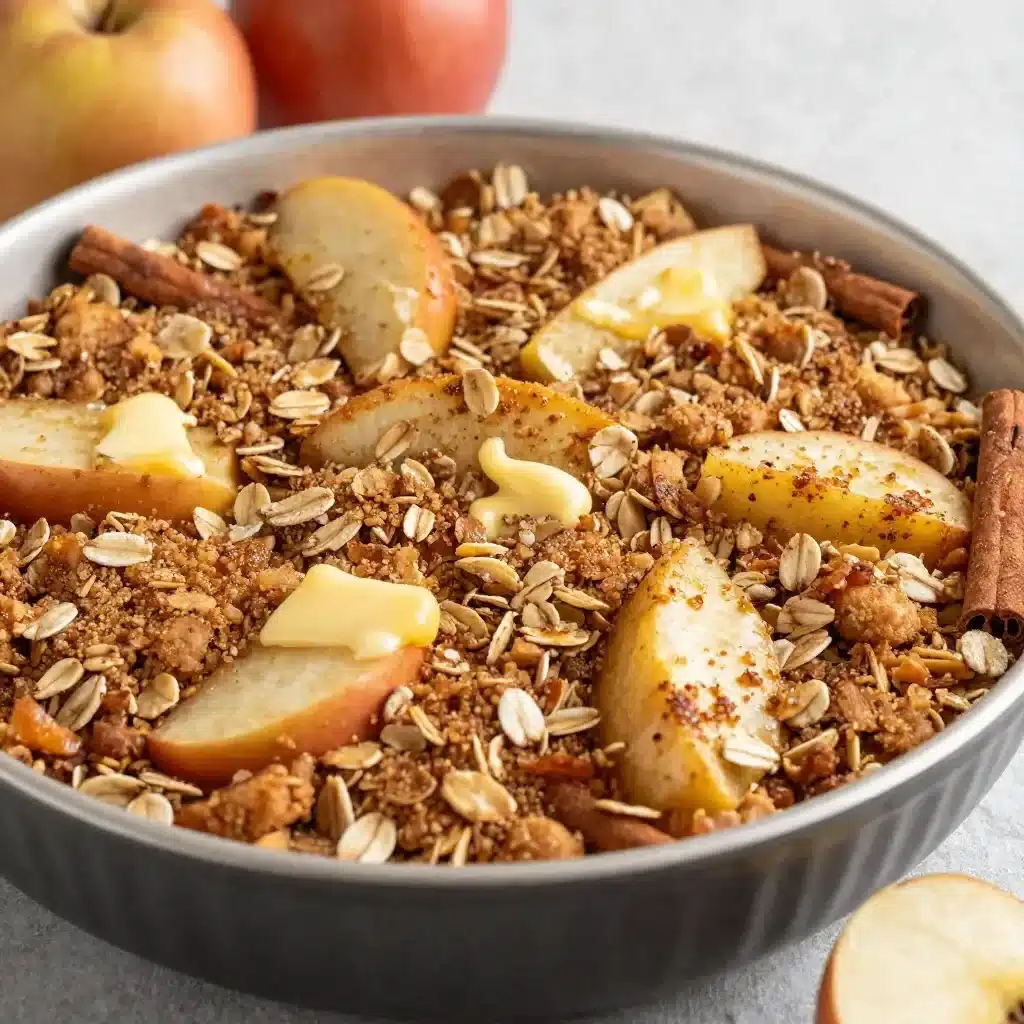 Apple Crisp 5 Delicious homemade apple crisp dessert with a crispy topping