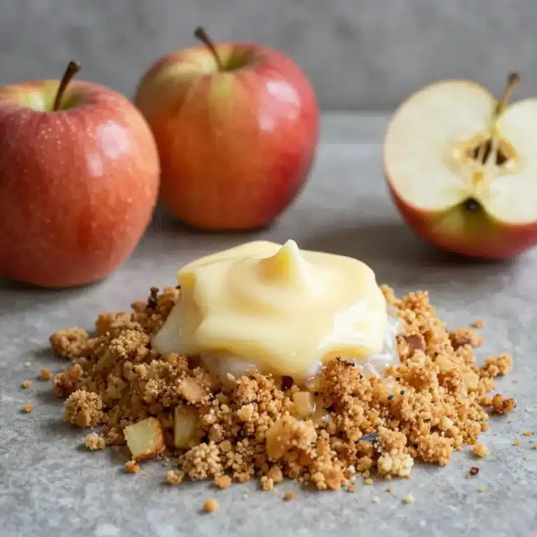 Delicious homemade Apple Dump Cake with warm apple filling and crumbled topping