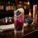 Refreshing blueberry lemonade mocktail in a glass with fresh blueberries