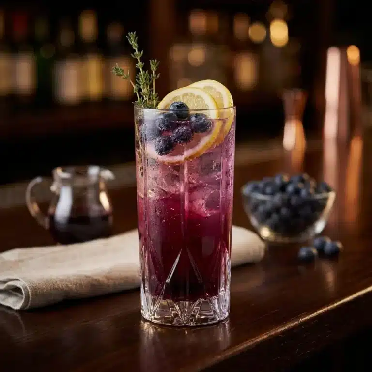 Refreshing blueberry lemonade mocktail in a glass with fresh blueberries
