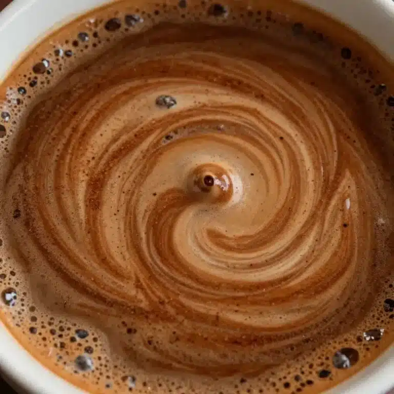 A steaming cup of Cinnamon Coffee garnished with a cinnamon stick