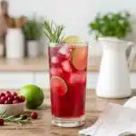 Cranberry ACV Detox drink in a glass with fresh cranberries and apple cider vinegar