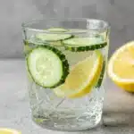 Glass of cucumber lemon detox water with fresh ingredients