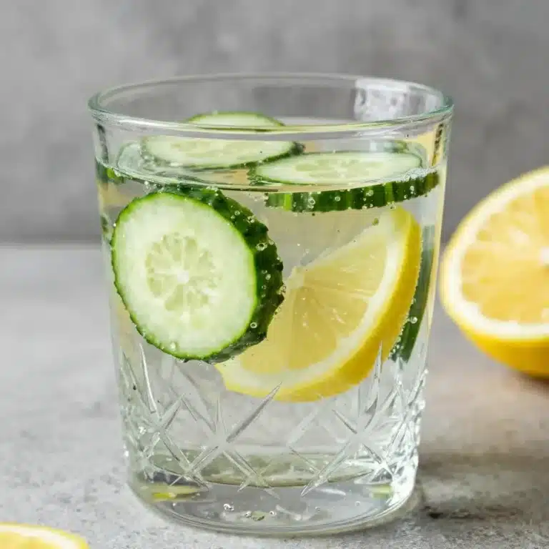 Home 1 Glass of cucumber lemon detox water with fresh ingredients