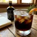 A glass of Healthy Coke with ice, garnished with a slice of lemon.