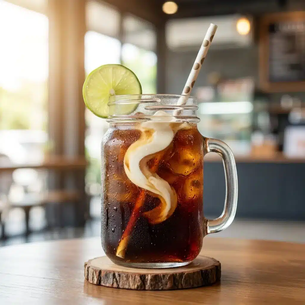 Healthy Dirty Soda Benefits 5 A refreshing glass of healthy dirty soda garnished with fresh fruit.
