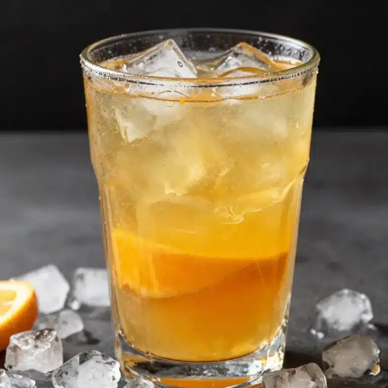 A colorful Pineapple Passionfruit Refresher drink garnished with fruit slices.