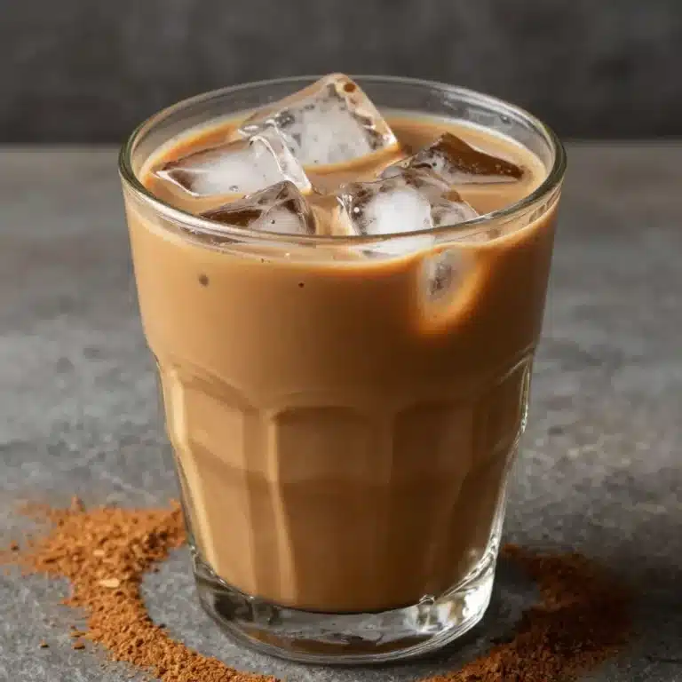 Cup of protein coffee topped with creamy foam and cocoa powder
