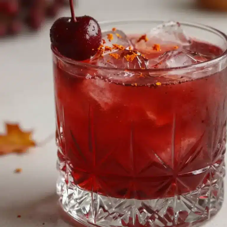 Red Witch Mocktail Velvet Evening - a vibrant, non-alcoholic drink featuring rich red hues.