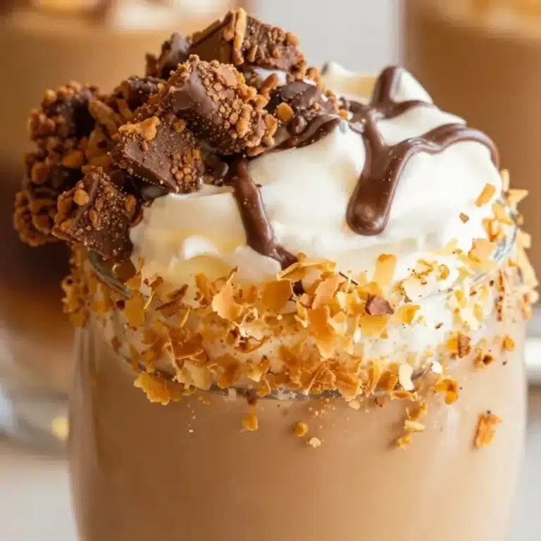 Home 1 Samoas iced coffee in a glass with cookie garnish, ideal for a refreshing treat.