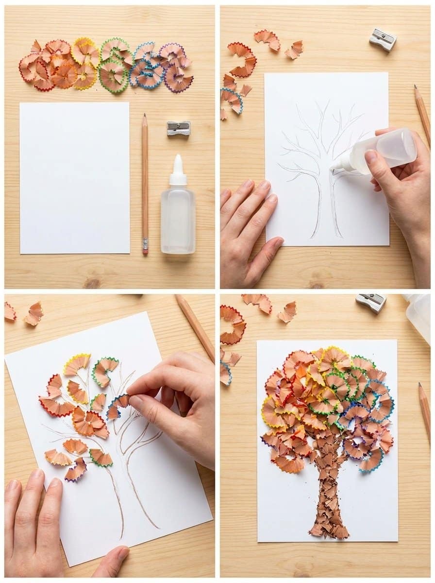 Autumn Tree Art from Rainbow Pencil Shavings
