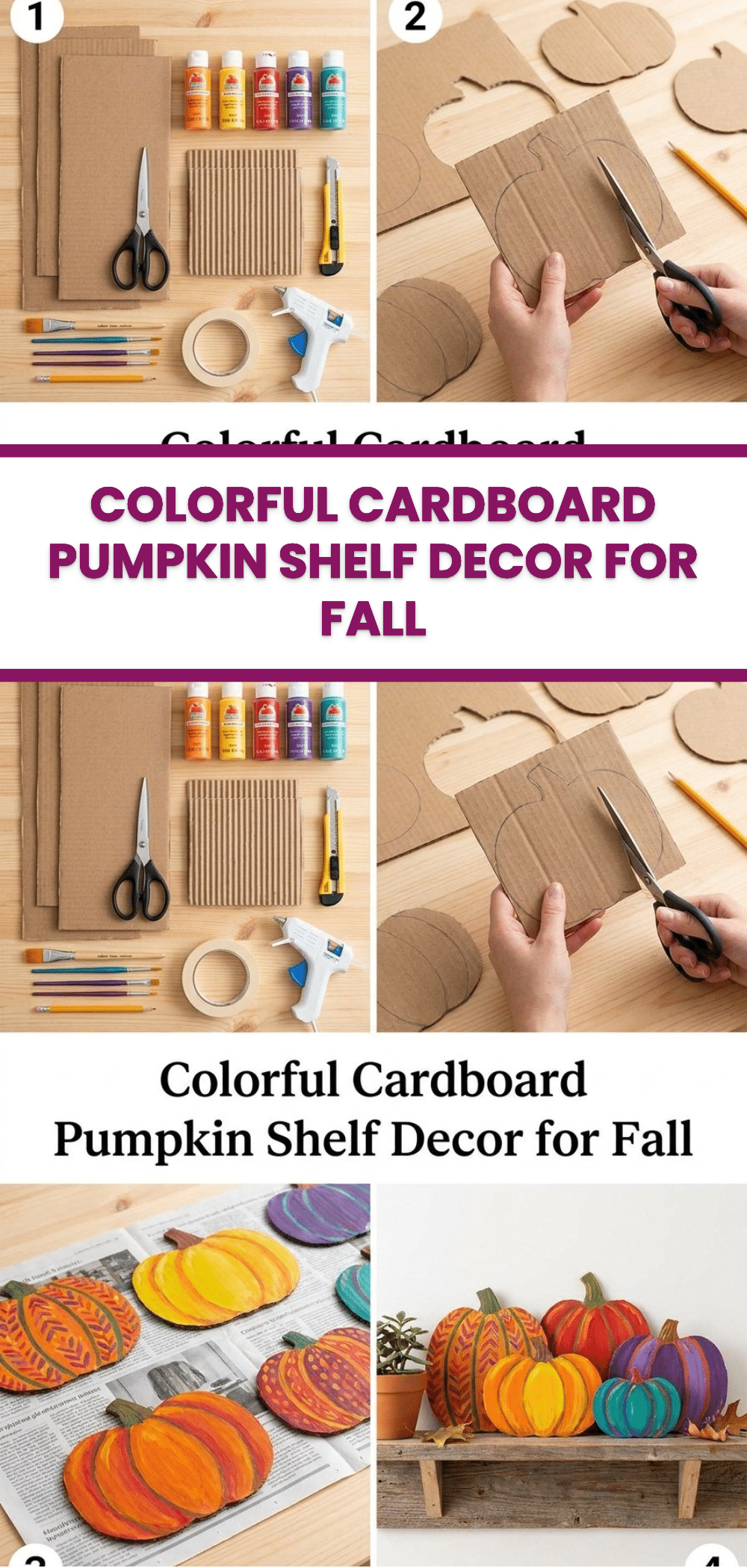 Colorful Cardboard Pumpkin Shelf Decor for Fall