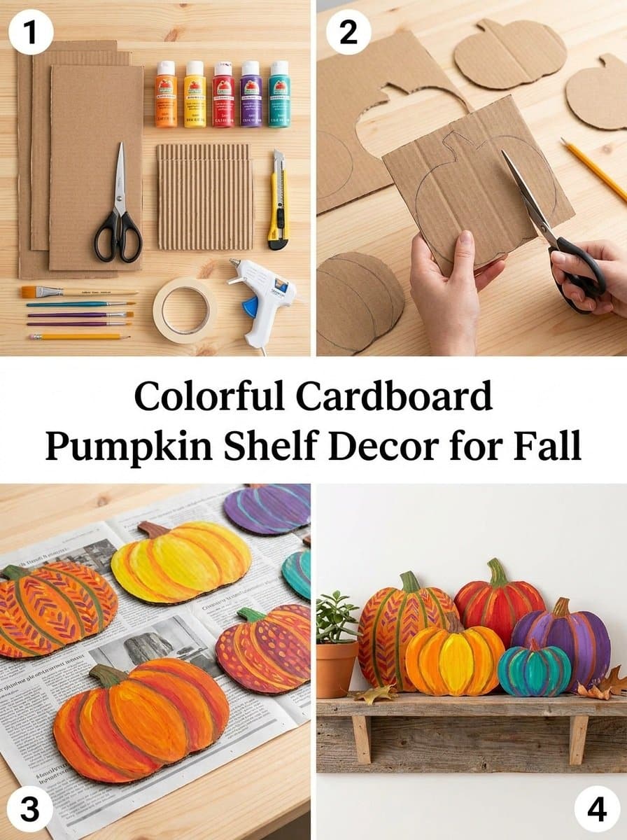 Colorful Cardboard Pumpkin Shelf Decor for Fall