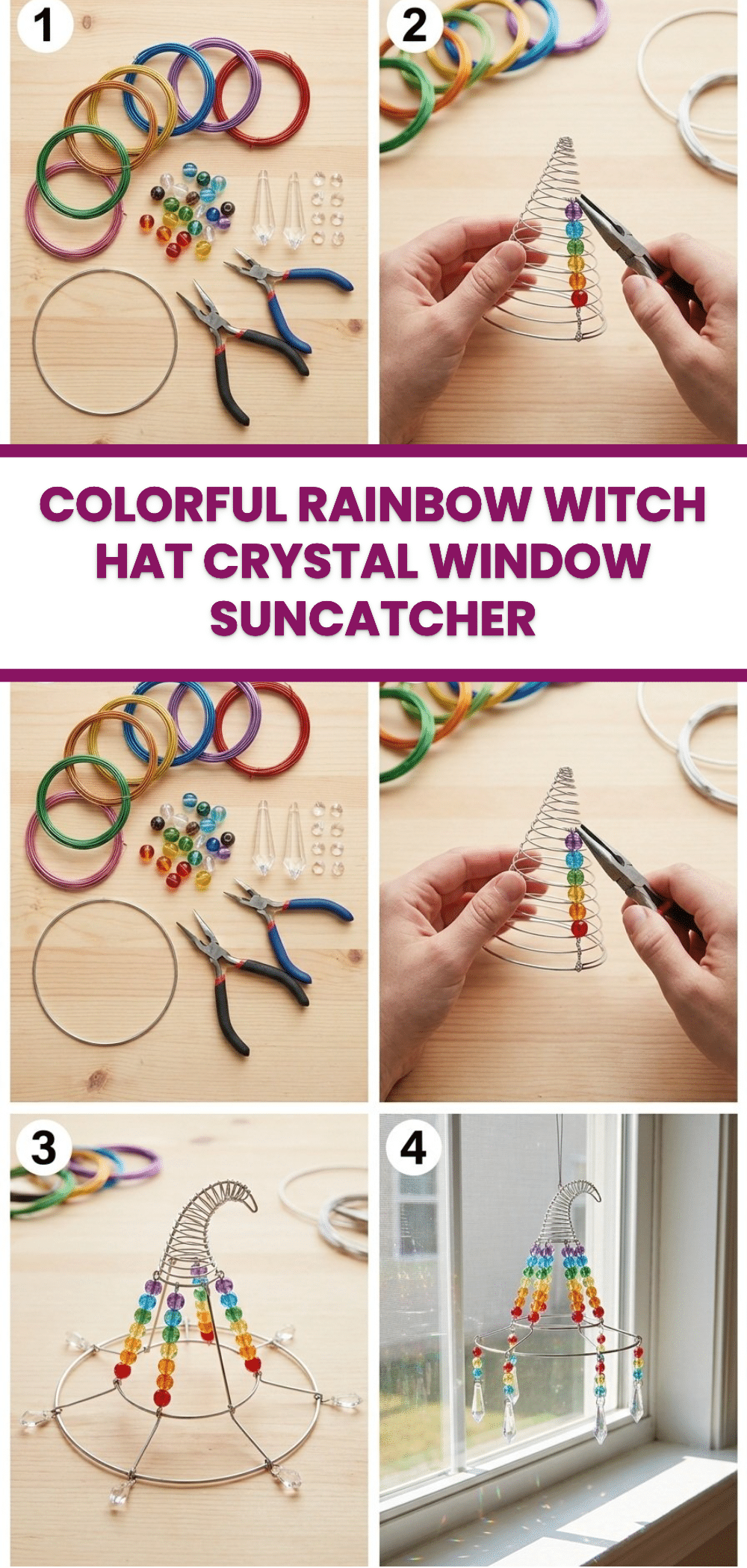 Colorful Rainbow Witch Hat Crystal Window Suncatcher 2 Colorful Rainbow Witch Hat Crystal Window Suncatcher