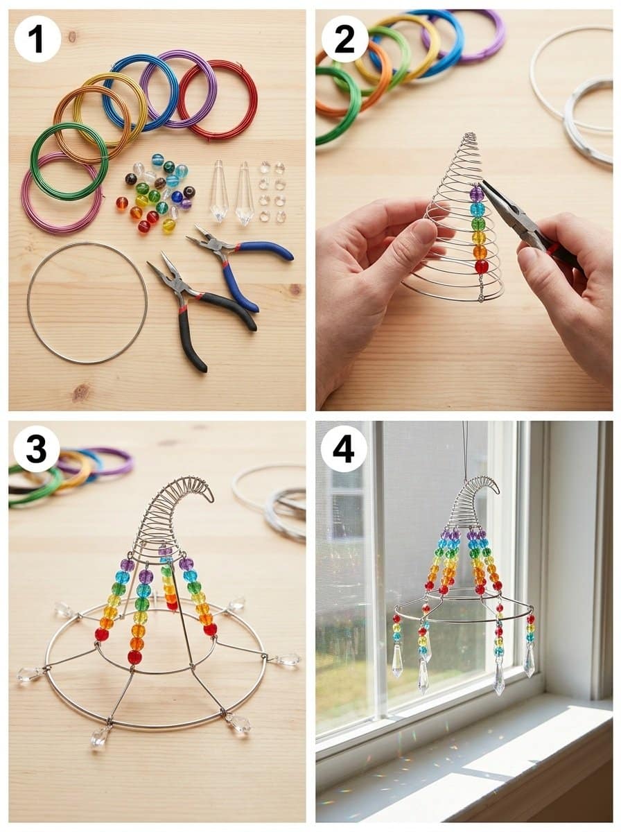 Colorful Rainbow Witch Hat Crystal Window Suncatcher 3 Colorful Rainbow Witch Hat Crystal Window Suncatcher
