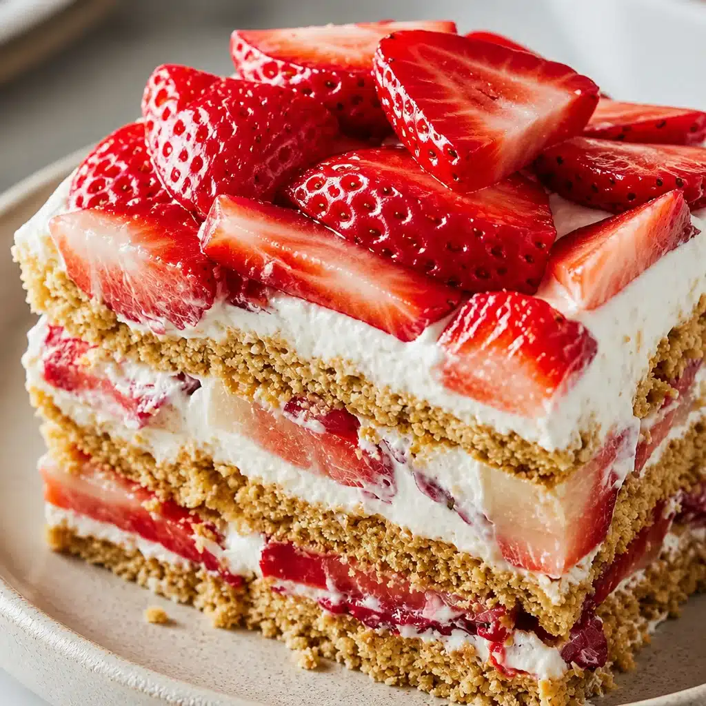 Home Test 396 Delicious Strawberry Icebox Cake layered with whipped cream, strawberries, and graham crackers.