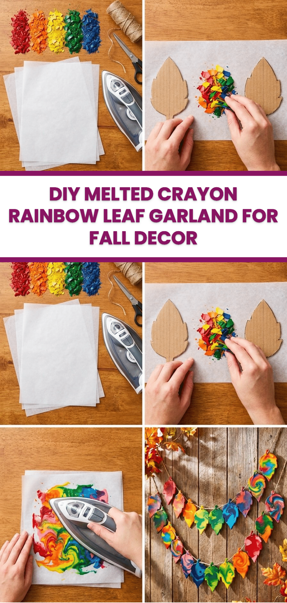 DIY Melted Crayon Rainbow Leaf Garland for Fall Decor 2 DIY Melted Crayon Rainbow Leaf Garland for Fall Decor
