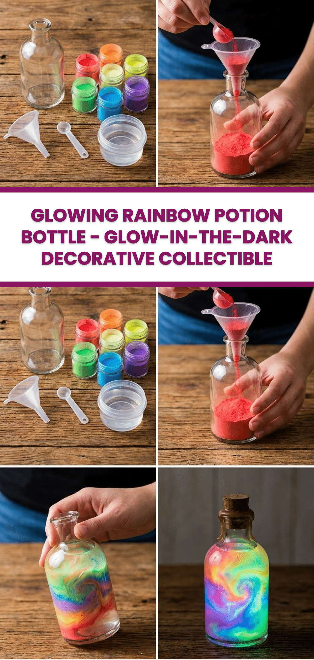 Glowing Rainbow Potion Bottle - Glow-in-the-Dark Decorative Collectible 2 Glowing Rainbow Potion Bottle - Glow-in-the-Dark Decorative Collectible
