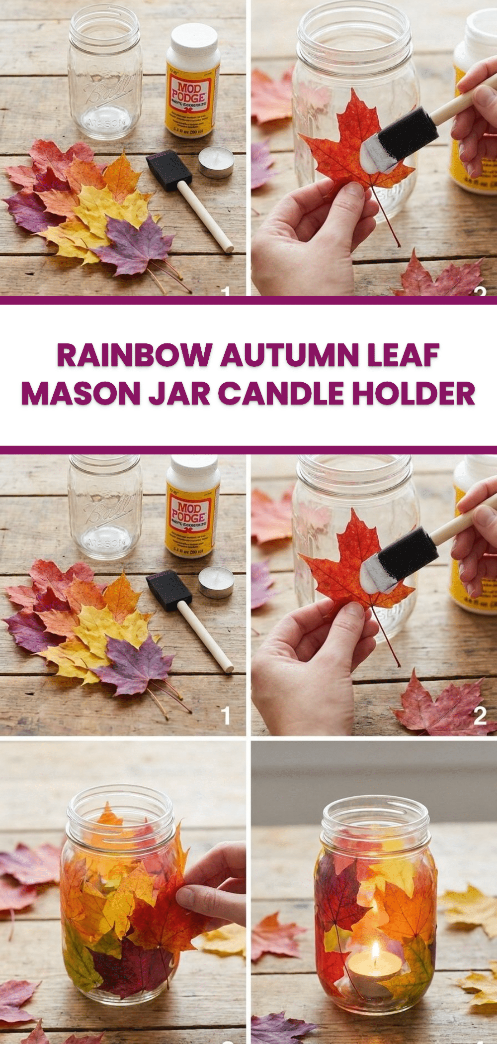 Rainbow Autumn Leaf Mason Jar Candle Holder 2 Rainbow Autumn Leaf Mason Jar Candle Holder