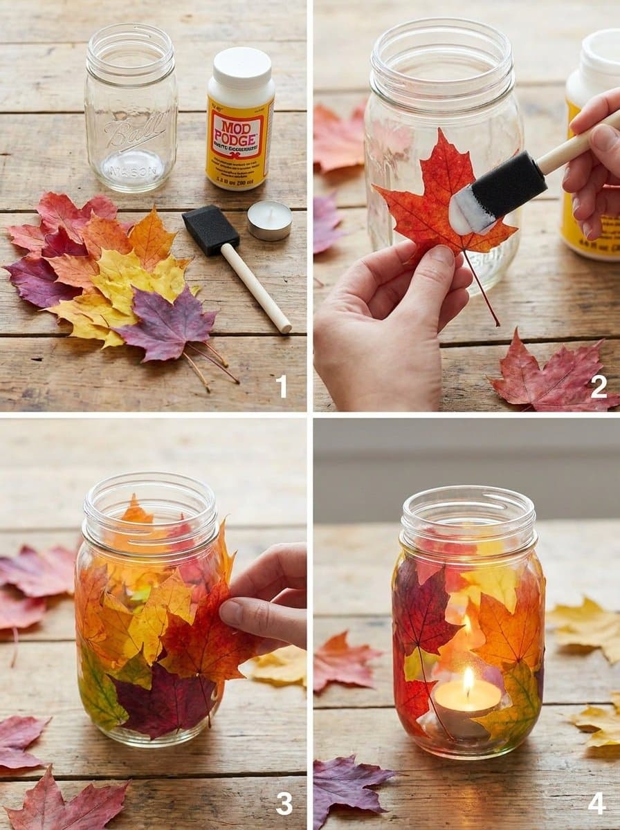 Rainbow Autumn Leaf Mason Jar Candle Holder 3 Rainbow Autumn Leaf Mason Jar Candle Holder