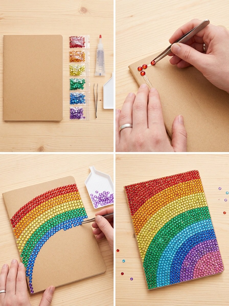 Rainbow Bedazzled School Notebook Cover