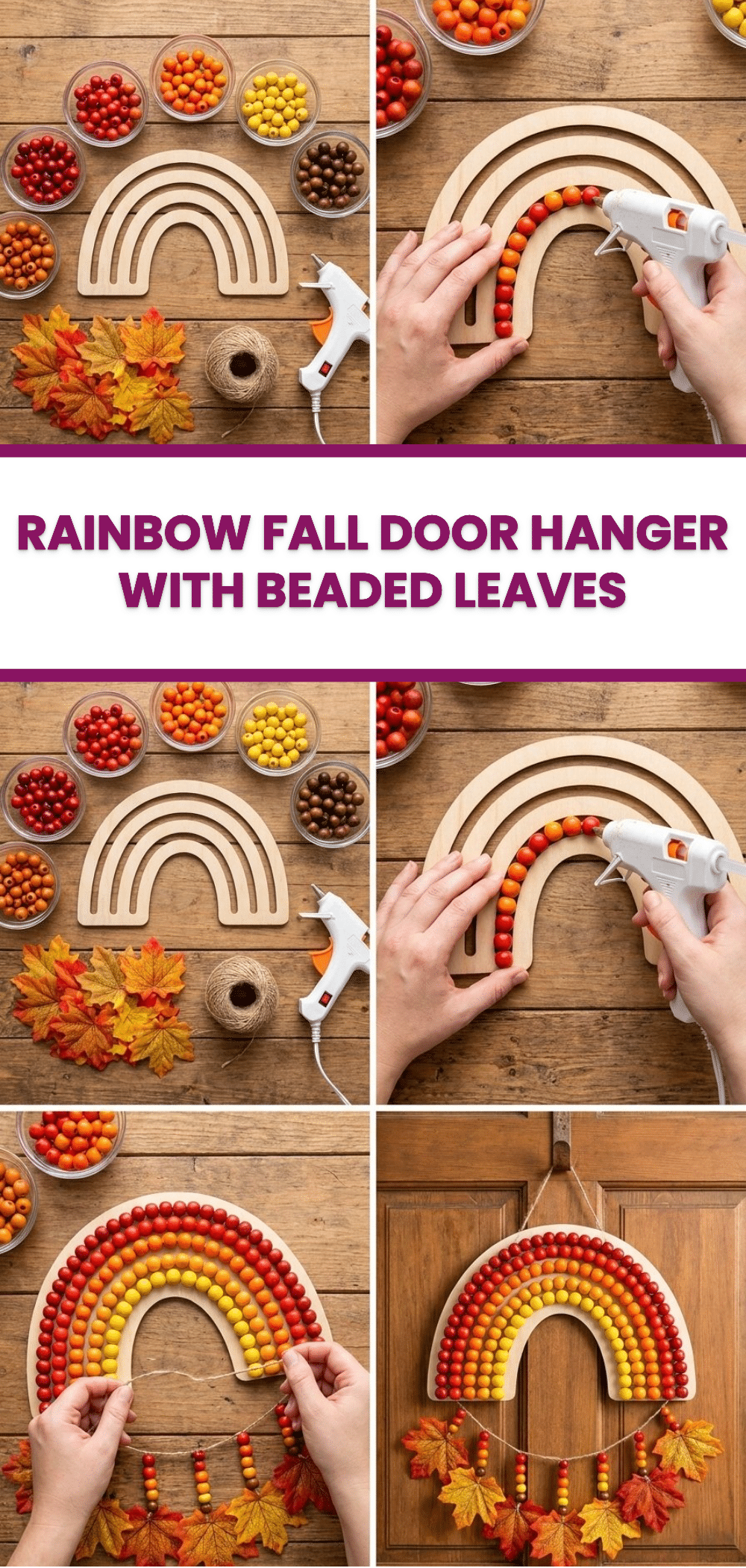 Rainbow Fall Door Hanger with Beaded Leaves