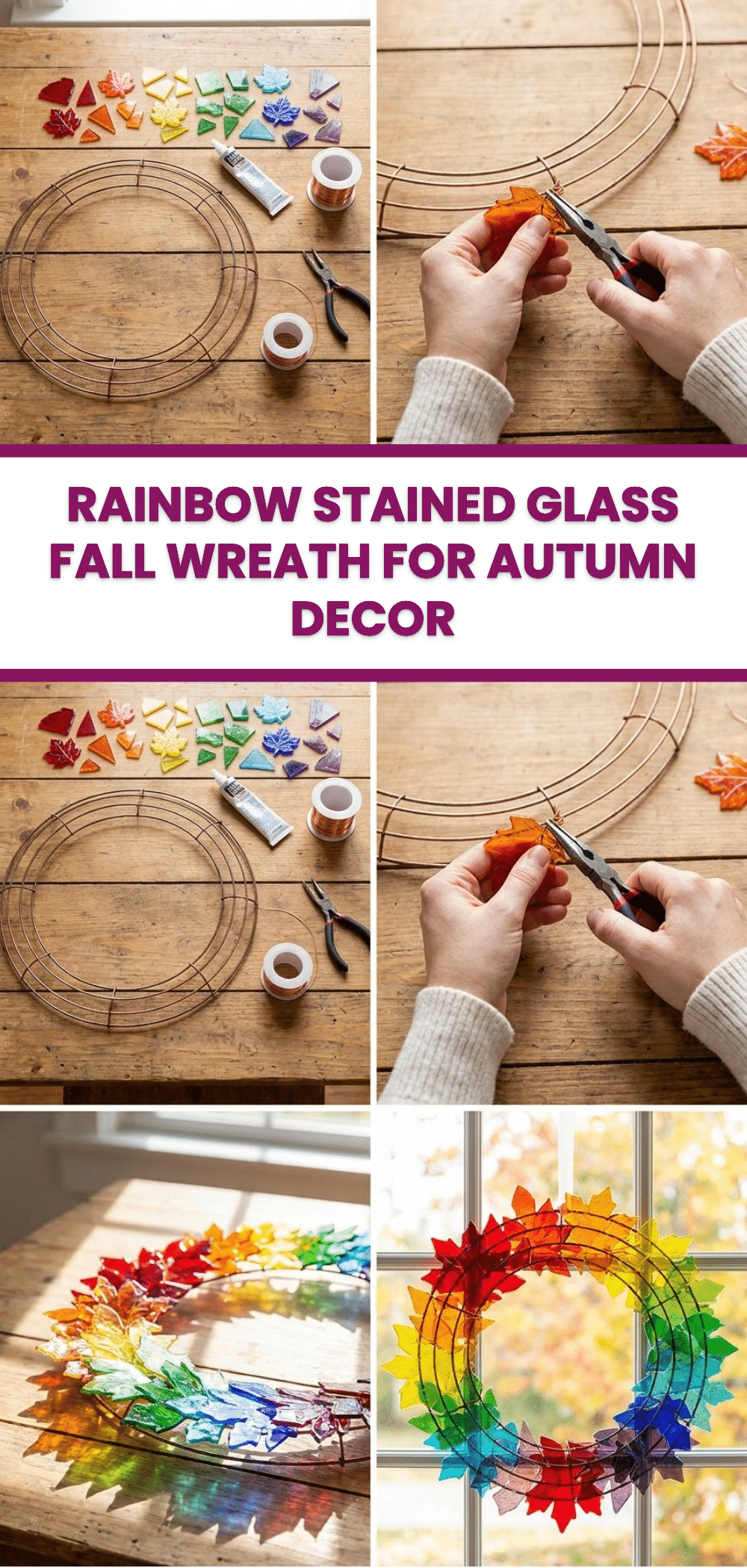 Rainbow Stained Glass Fall Wreath for Autumn Decor 2 Rainbow Stained Glass Fall Wreath for Autumn Decor