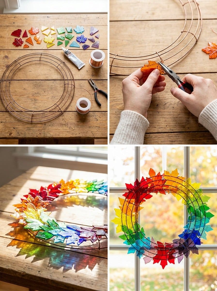 Rainbow Stained Glass Fall Wreath for Autumn Decor 3 Rainbow Stained Glass Fall Wreath for Autumn Decor