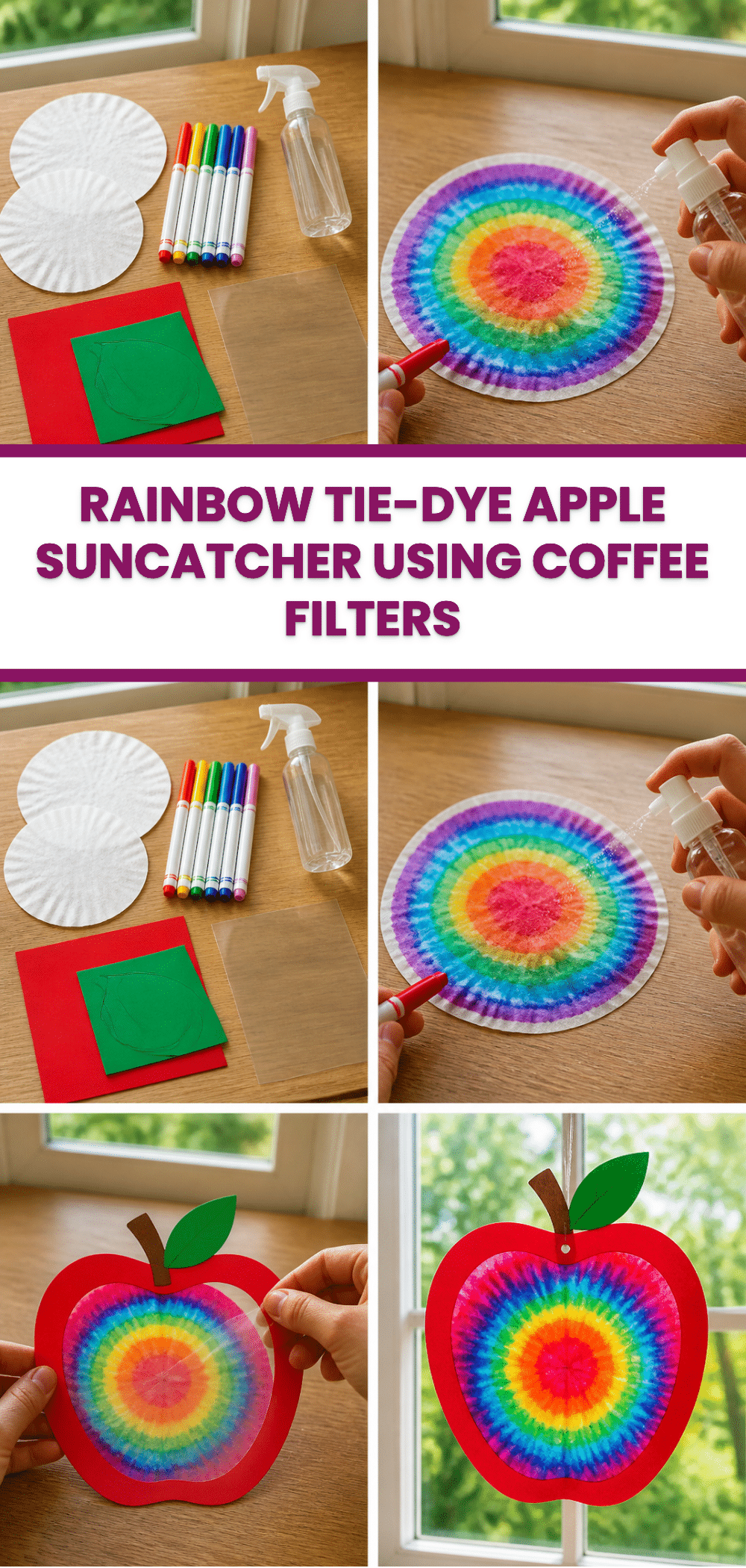 Rainbow Tie-Dye Apple Suncatcher Using Coffee Filters