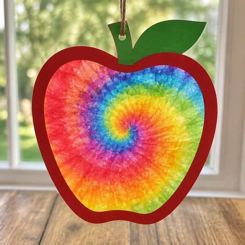 Rainbow Tie-Dye Apple Suncatcher Using Coffee Filters