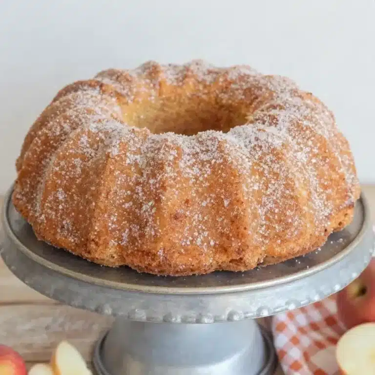 Deliciously homemade Apple Spice Bundt Cake topped with icing and apple slices