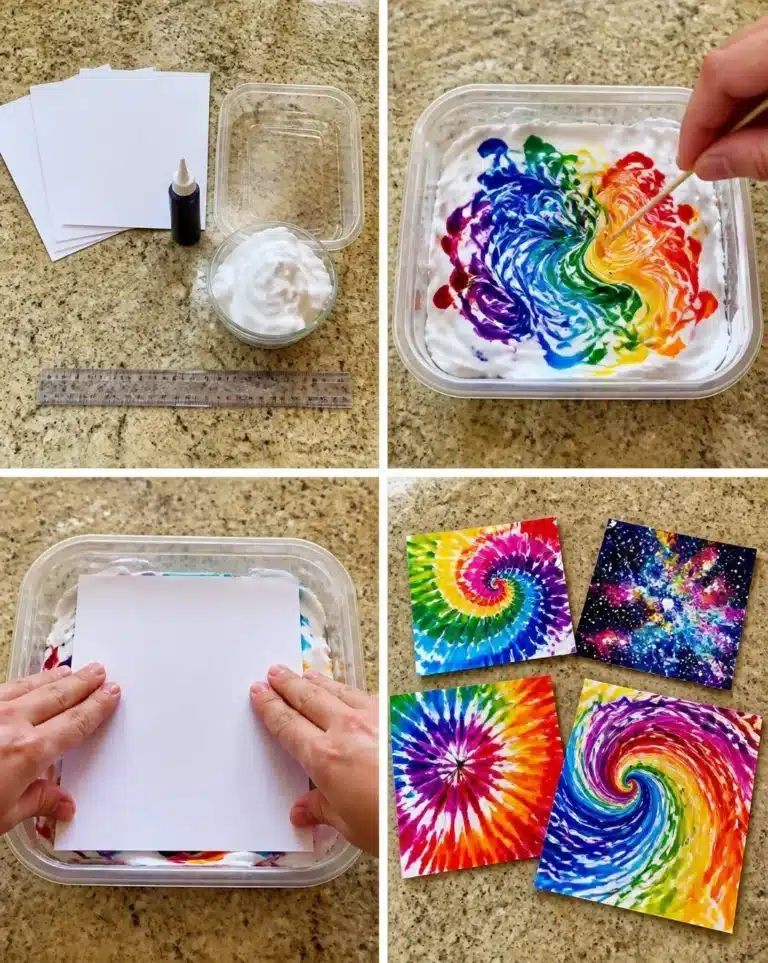 A child engaged in DIY rainbow color mixing art experiment using paints.