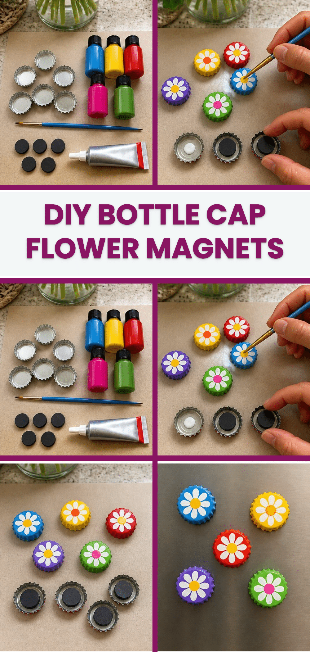 DIY Bottle Cap Flower Magnets