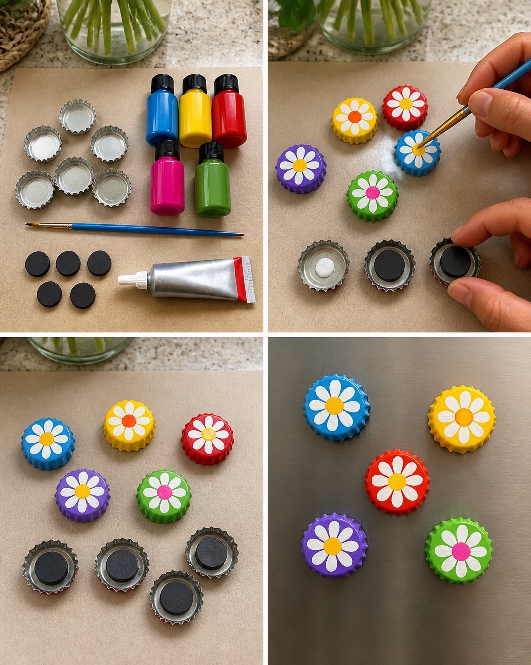 DIY Bottle Cap Flower Magnets