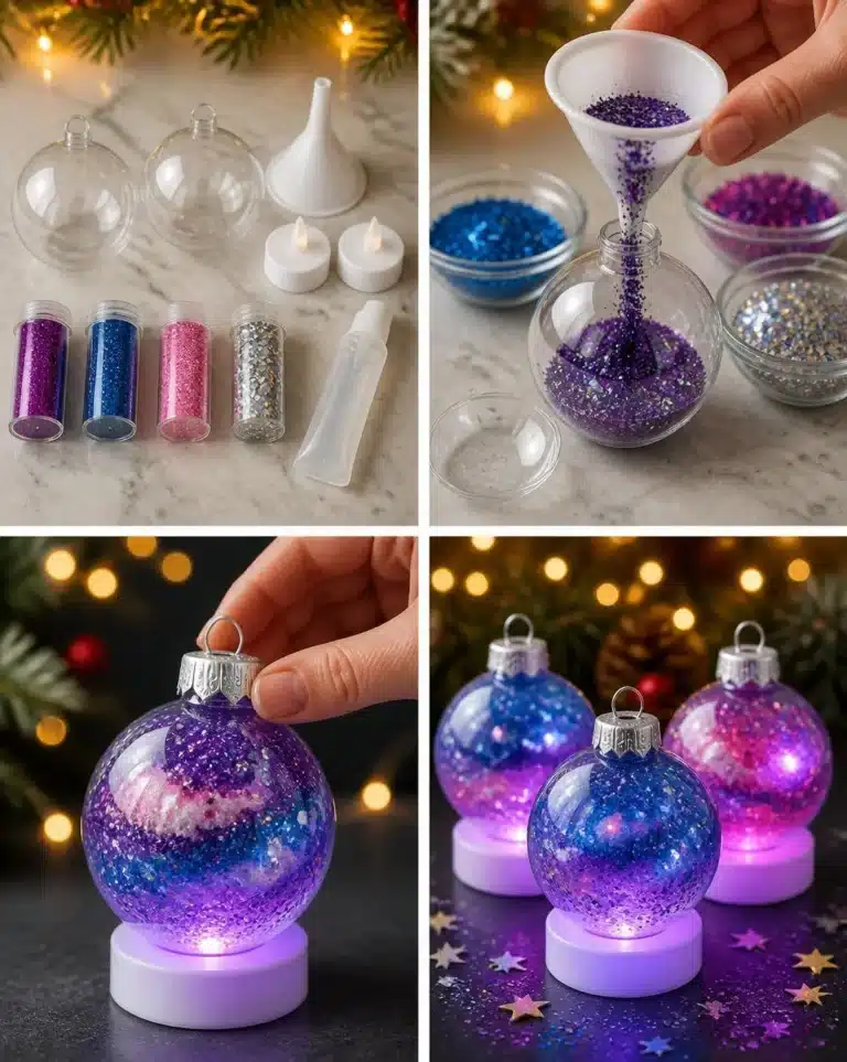DIY celestial galaxy ornaments showcasing vibrant colors and starry designs
