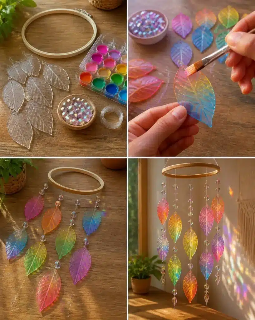 DIY Crystal Rainbow Hanging Leaf Mobile 397 DIY Crystal Rainbow Hanging Leaf Mobile