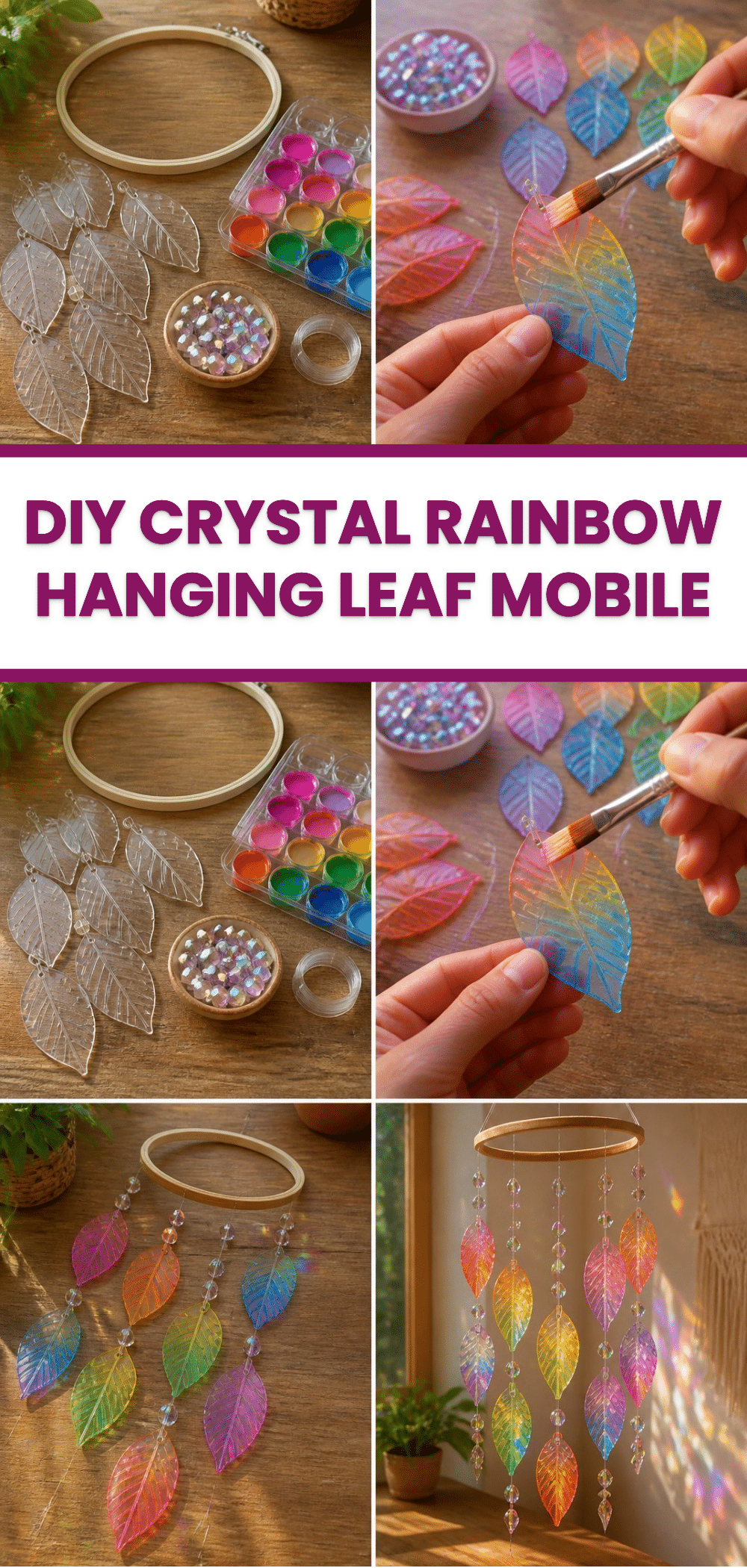 DIY Crystal Rainbow Hanging Leaf Mobile 2 DIY Crystal Rainbow Hanging Leaf Mobile