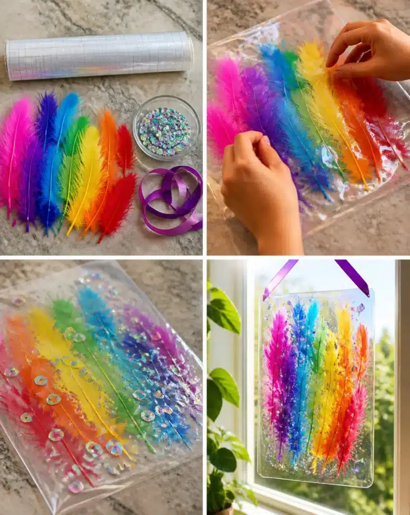 DIY Rainbow Feather Suncatcher That Shimmers 510 DIY Rainbow Feather Suncatcher That Shimmers