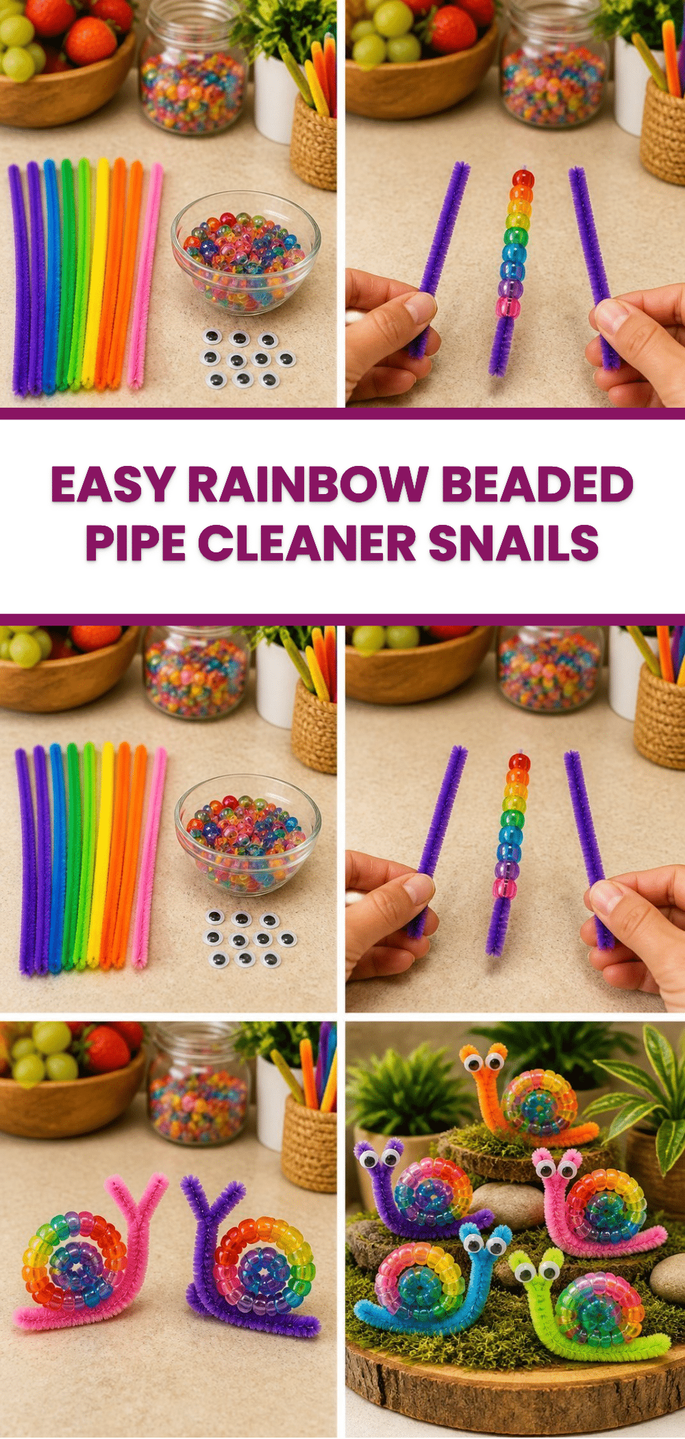 Easy Rainbow Beaded Pipe Cleaner Snails