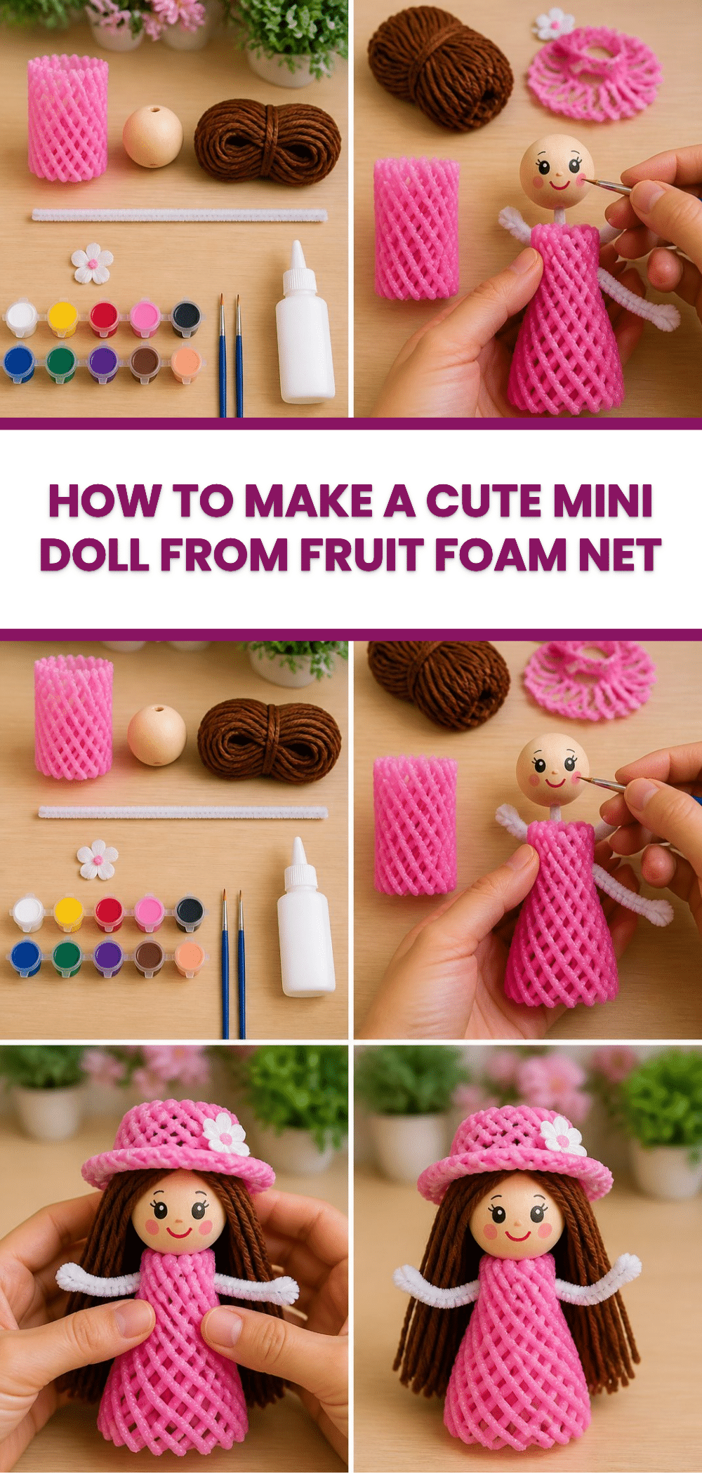 How to Make a Cute Mini Doll From Fruit Foam Net 3 How to Make a Cute Mini Doll From Fruit Foam Net