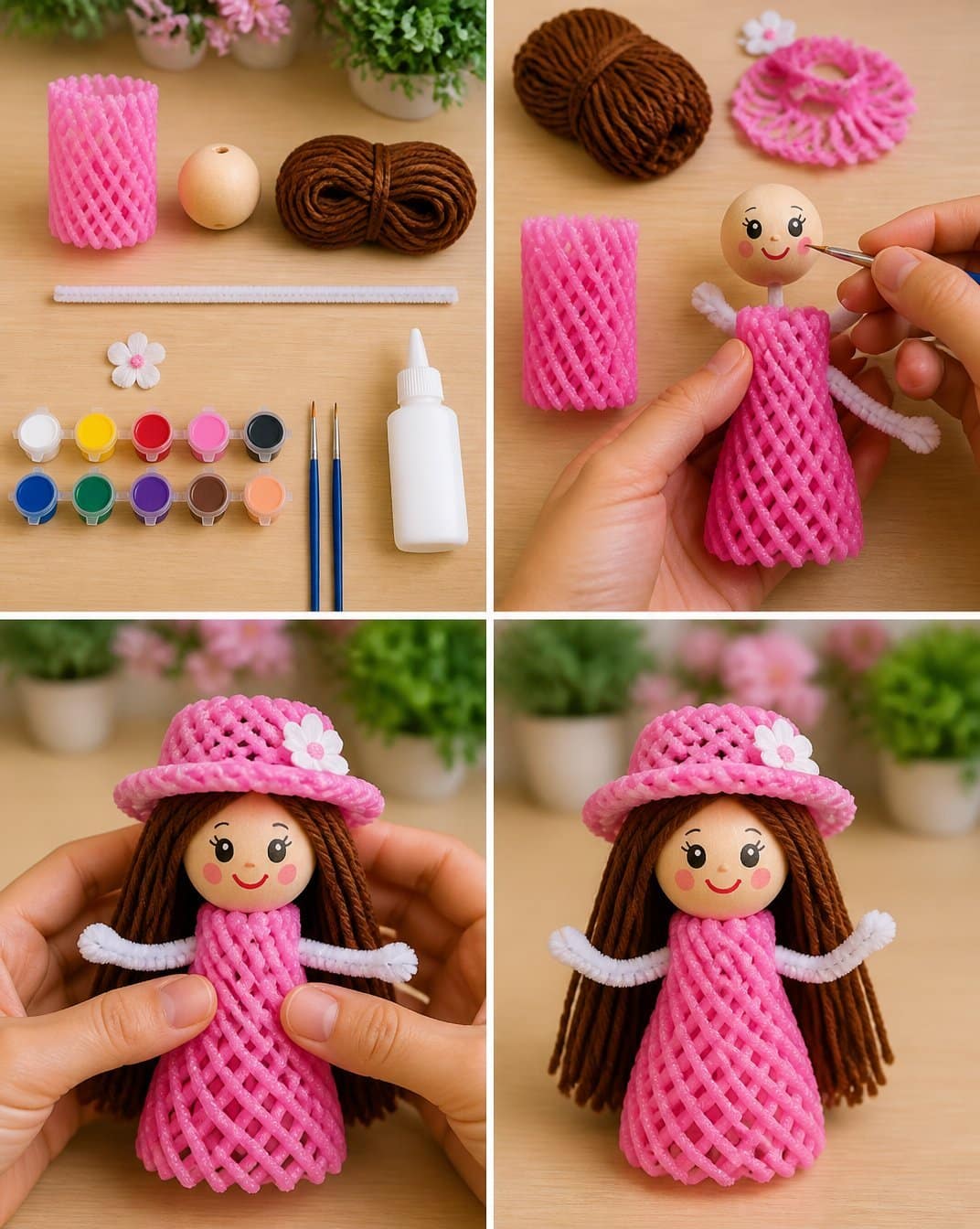 How to Make a Cute Mini Doll From Fruit Foam Net 4 Turn Fruit Foam Net into a Cute Mini Doll