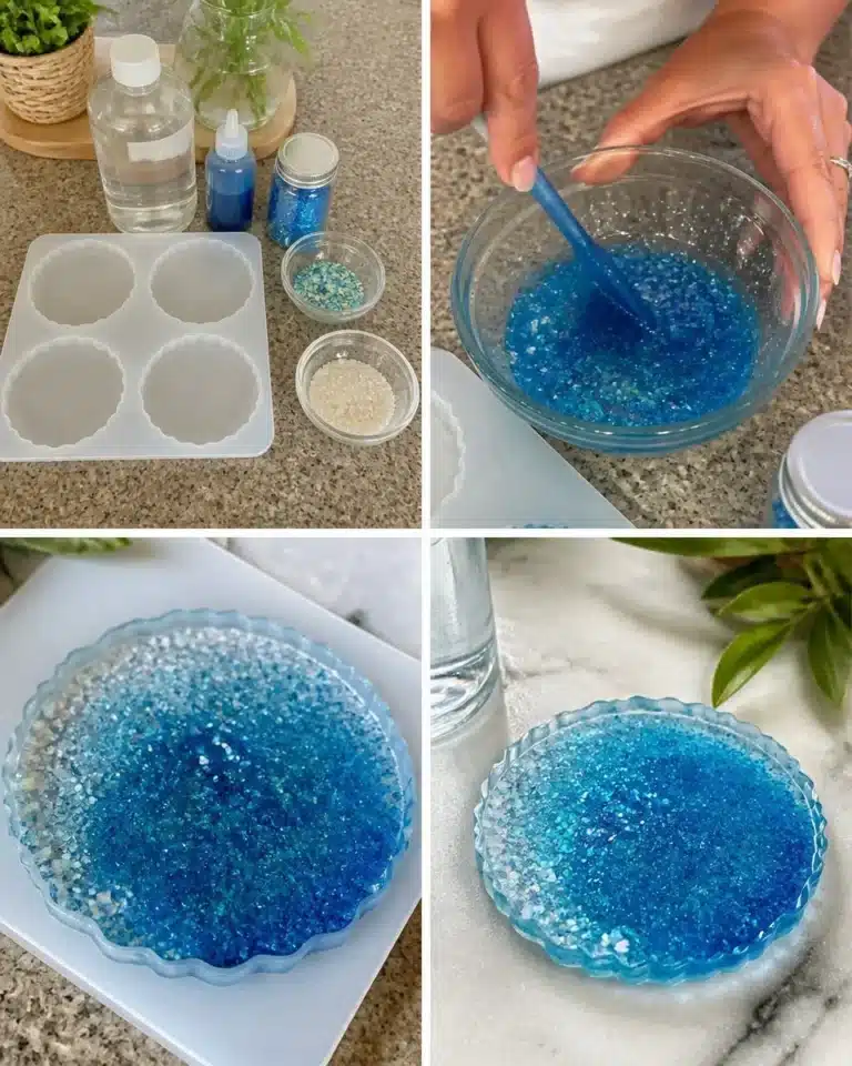 DIY ocean resin coasters showcasing a beautiful ocean design