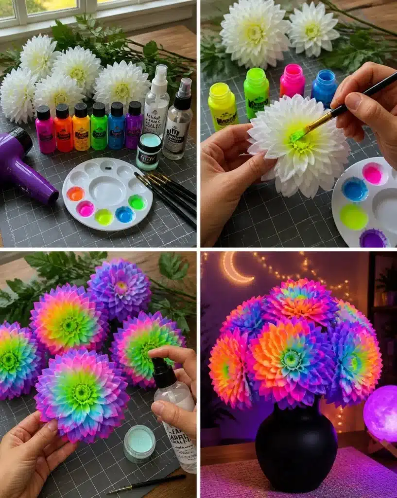 Neon Glow Dahlia Flowers DIY
