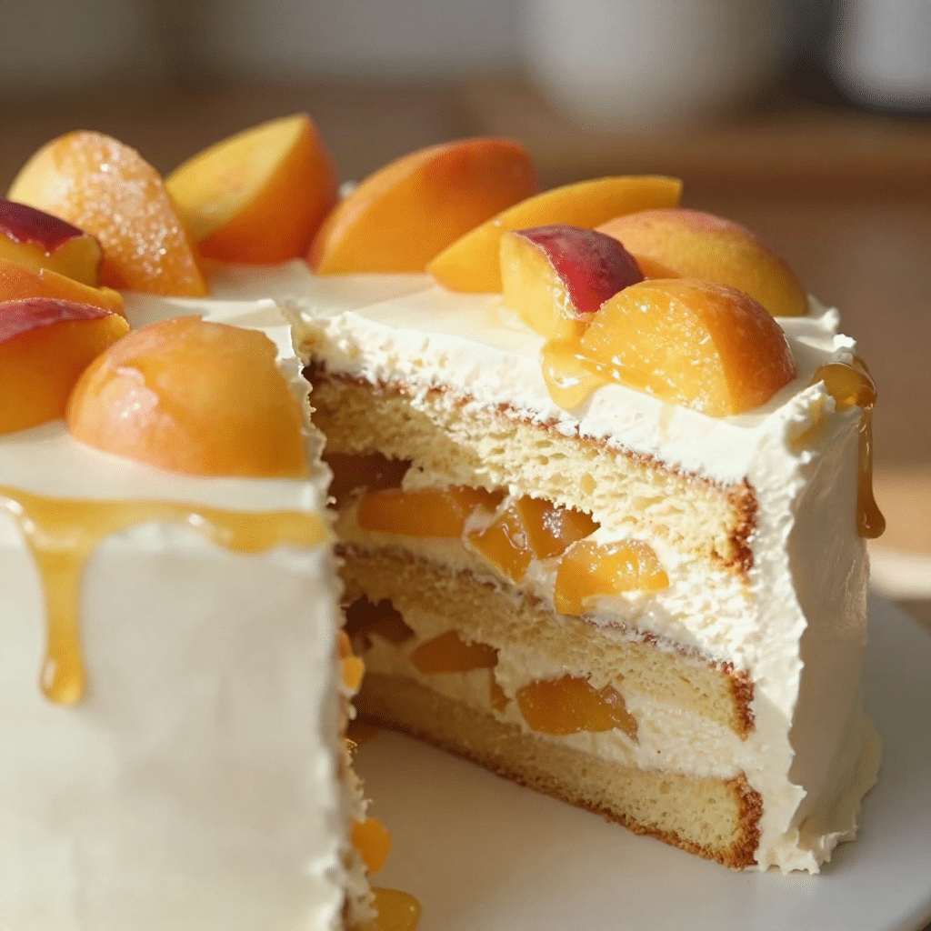 Peaches and Cream Chantilly Cake Recipe: Easy Homemade Dessert 2 Peaches and Cream Chantilly Cake