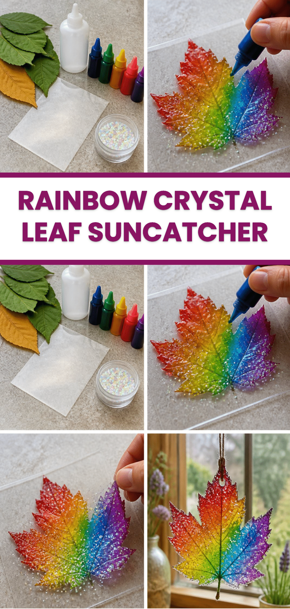 Rainbow Crystal Leaf Suncatcher 3 Rainbow Crystal Leaf Suncatcher