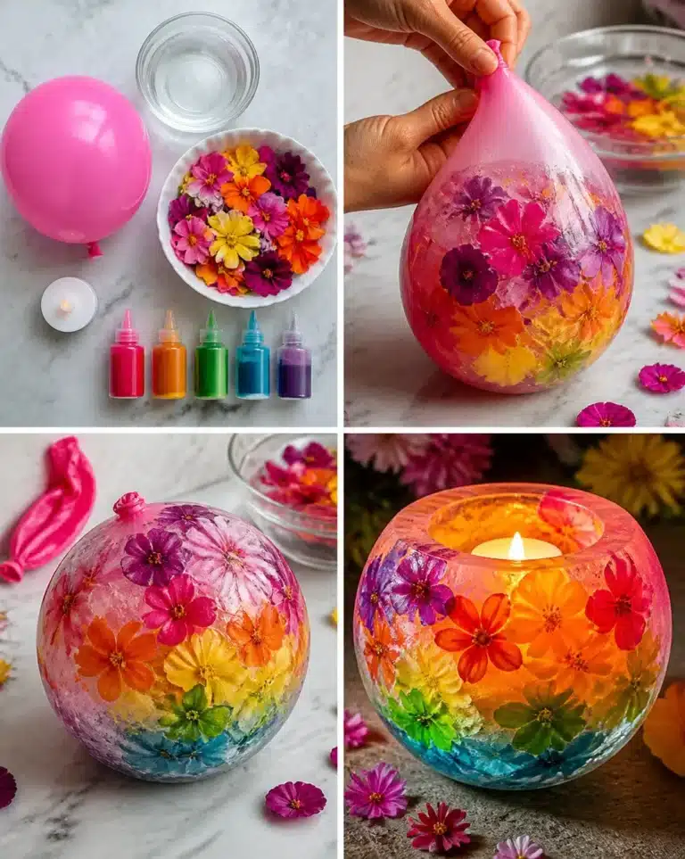 DIY Rainbow Ice Flower Lantern crafted with vibrant ice flowers