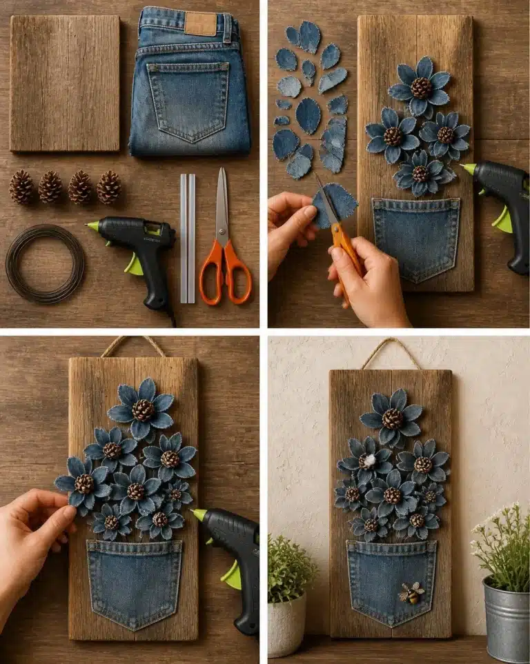 DIY upcycled denim bouquet made from old jeans